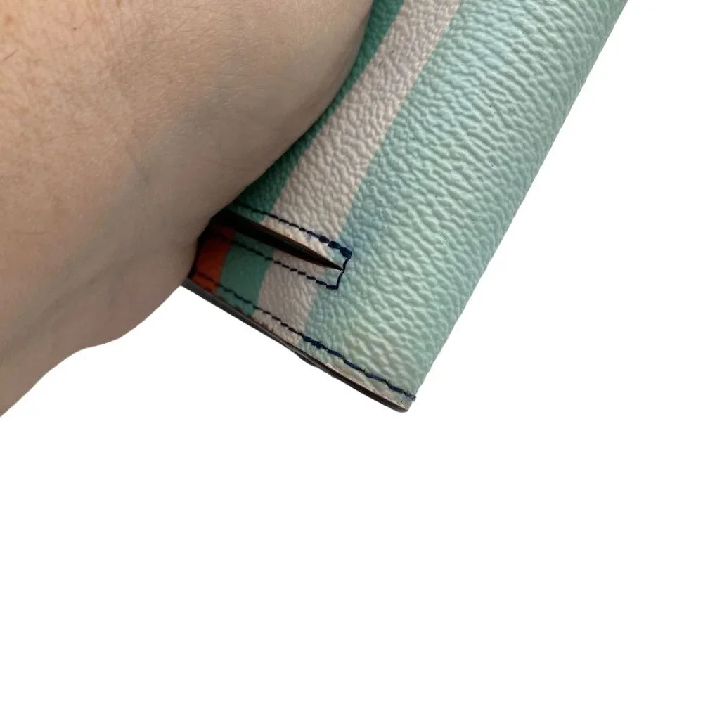 Kate Spade slim bi fold wallet Stripe blue pink button shut pocket book leather‎